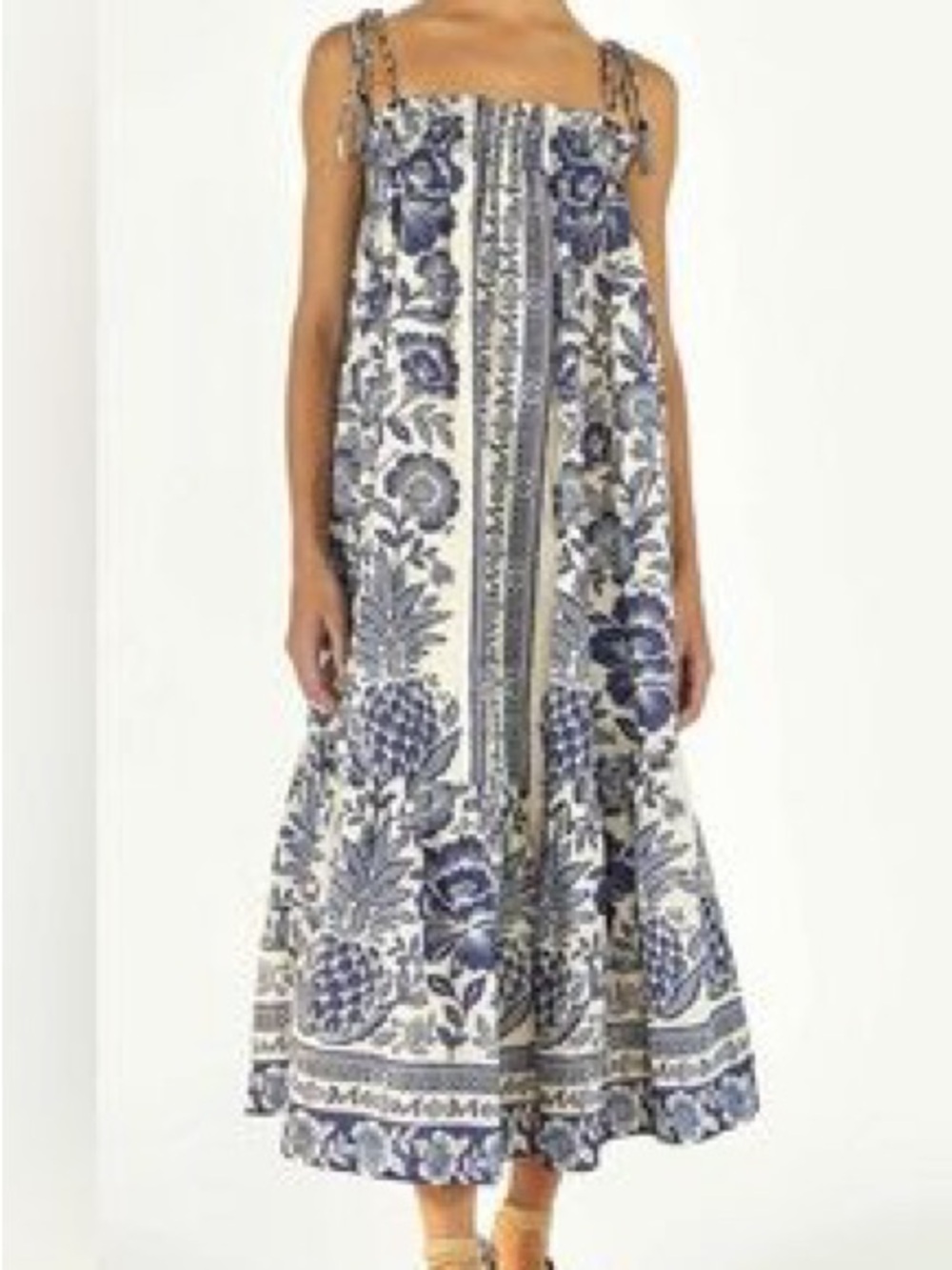 Farm Rio Blue Pineapple Garden Shoulder-Tie maxi dress